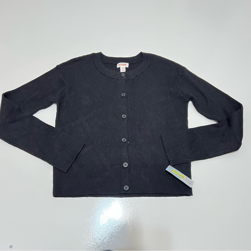 NWT Cat & Jack Girl's Black Ribbed Button-Down Cardigan XL